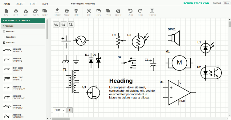 schematicsの回路図エディターはシンボル（回路記号）の種類が豊富